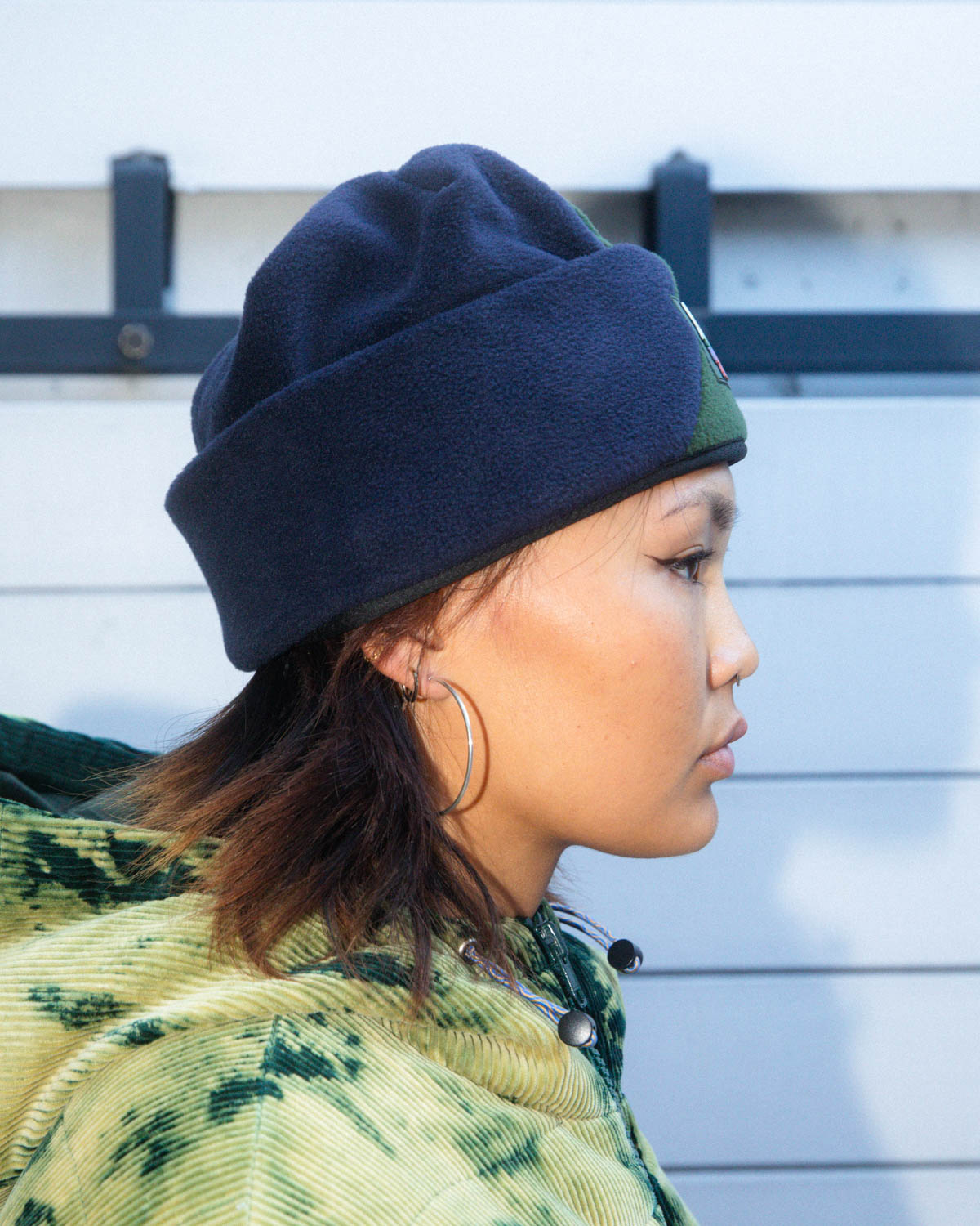 Organic Panel Polar Fleece Beanie - Navy/Olive – Brain Dead