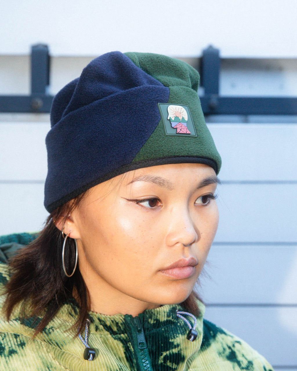 Organic Panel Polar Fleece Beanie - Navy/Olive 6