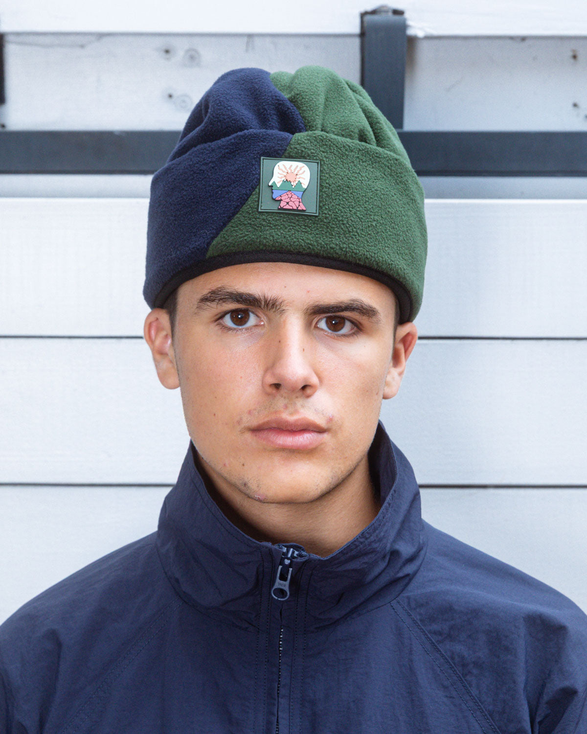 Organic Panel Polar Fleece Beanie - Navy/Olive – Brain Dead
