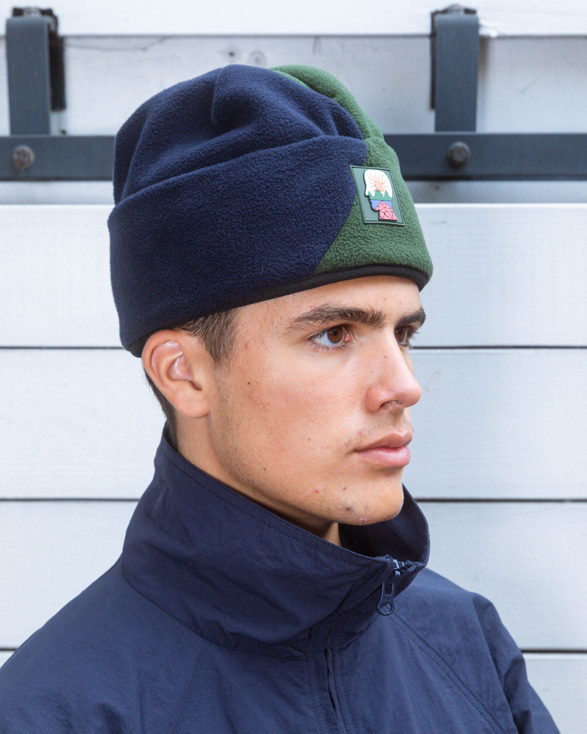 Organic Panel Polar Fleece Beanie - Navy/Olive 5