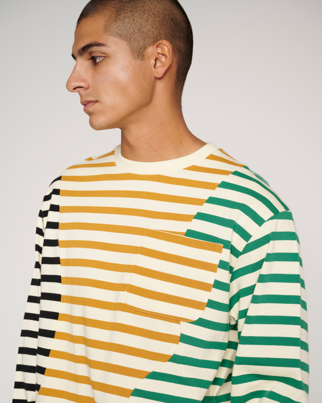 Organic Paneled Stripe Long Sleeve T-Shirt - Cream Multi 6