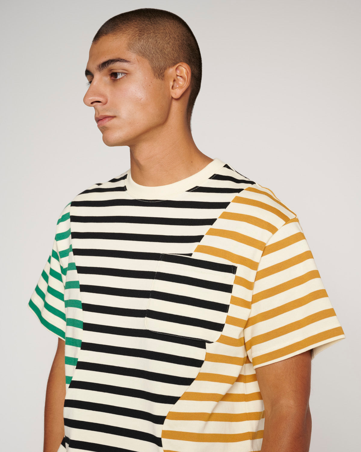 Organic Paneled Stripe Short Sleeve T-Shirt - Cream Multi 6