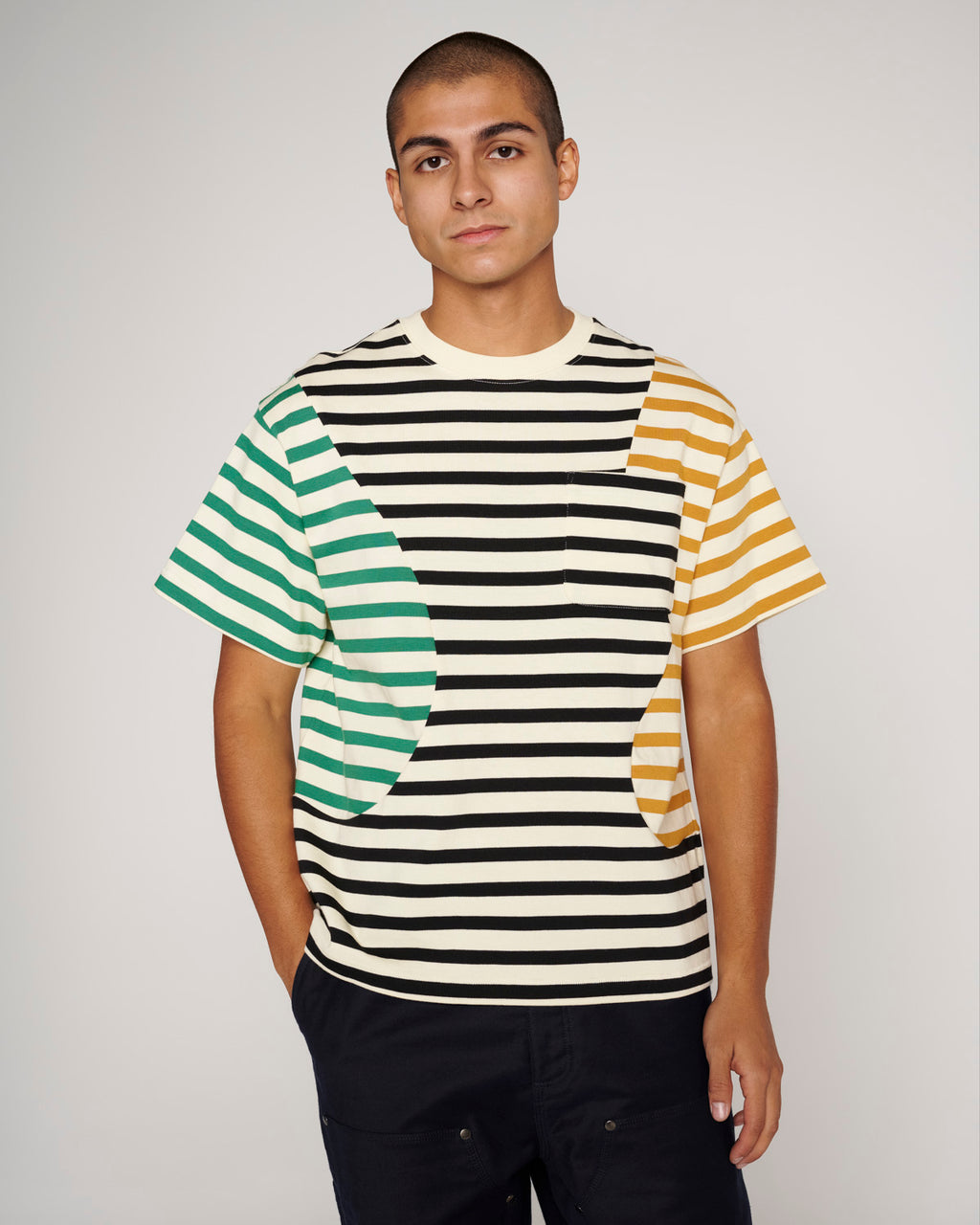 Organic Paneled Stripe Short Sleeve T-Shirt - Cream Multi 4