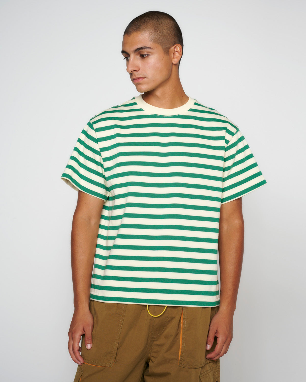 Green and white 2024 striped t shirt