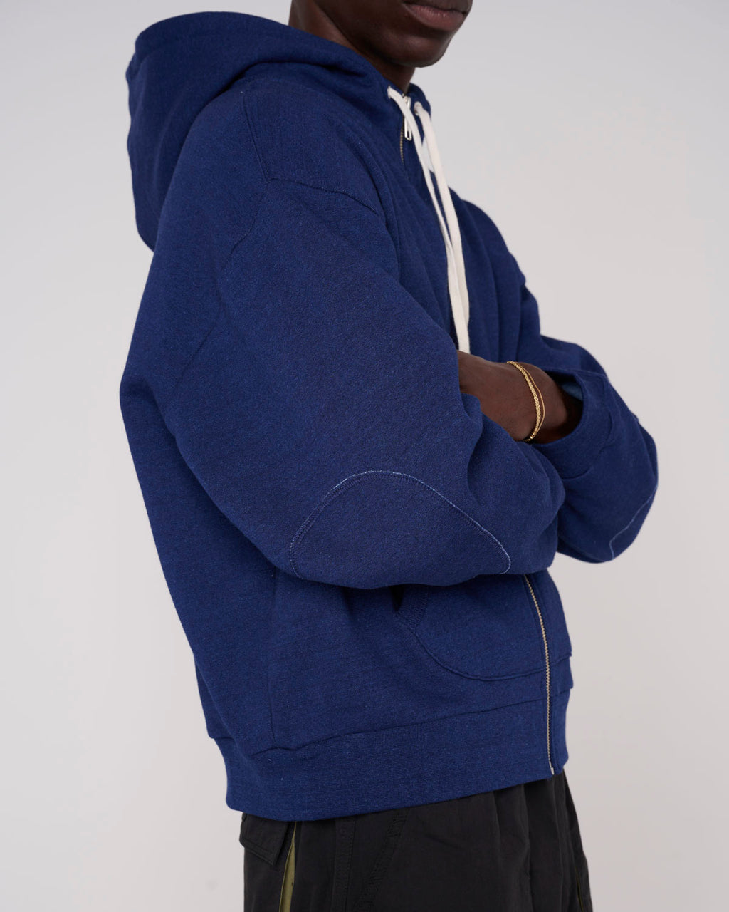 Padded Elbow Zip-Up Hoodie - Indigo 7