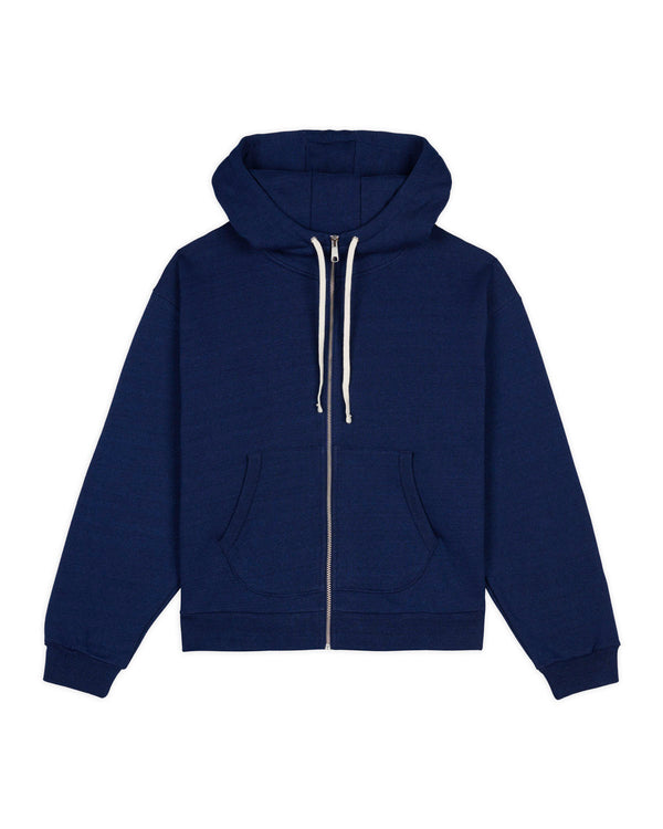 Padded Elbow Zip-Up Hoodie - Indigo