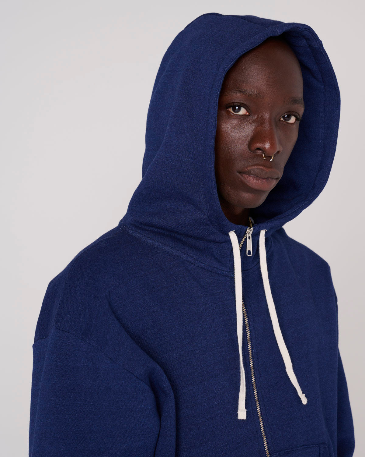 Padded Elbow Zip-Up Hoodie - Indigo 8