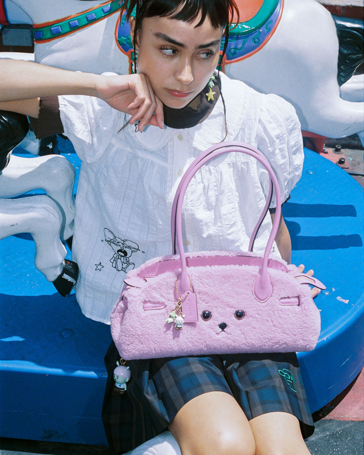 Brain Dead x Coach Shearling Trim Character Empire Carryall 34 - Fuchsia 2