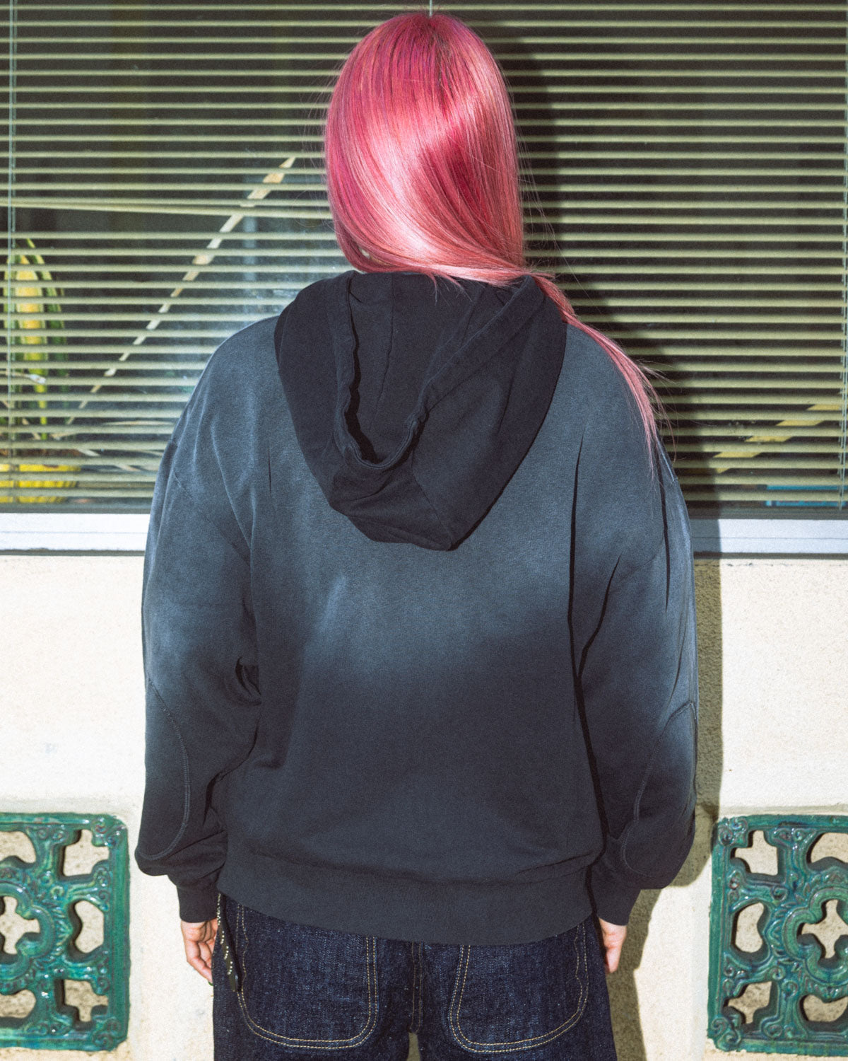 Padded Elbow Zip-Up Hoodie - Washed Black 8