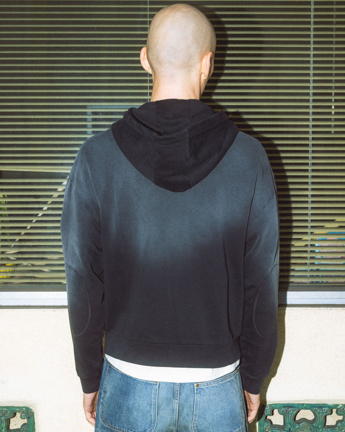 Padded Elbow Zip-Up Hoodie - Washed Black 4