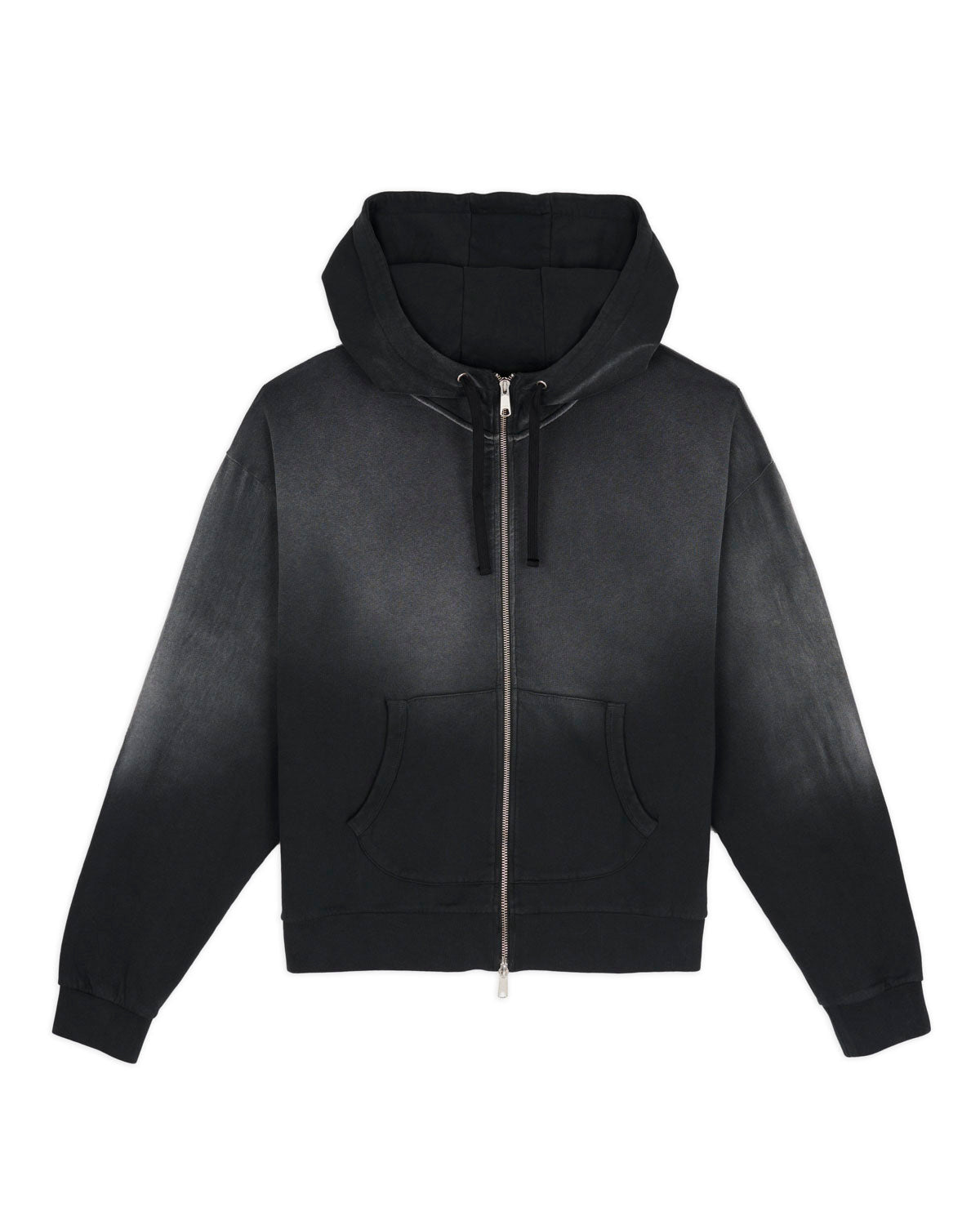 Padded Elbow Zip-Up Hoodie - Washed Black 1