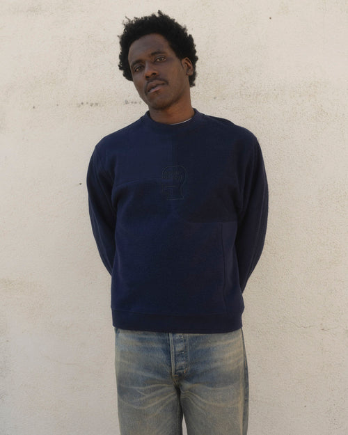 Paneled Long Sleeve Crewneck - Navy 2
