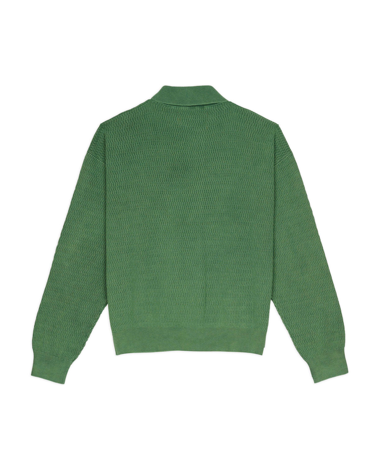 Pigment Dye Long Sleeve Polo Sweater - Green 5