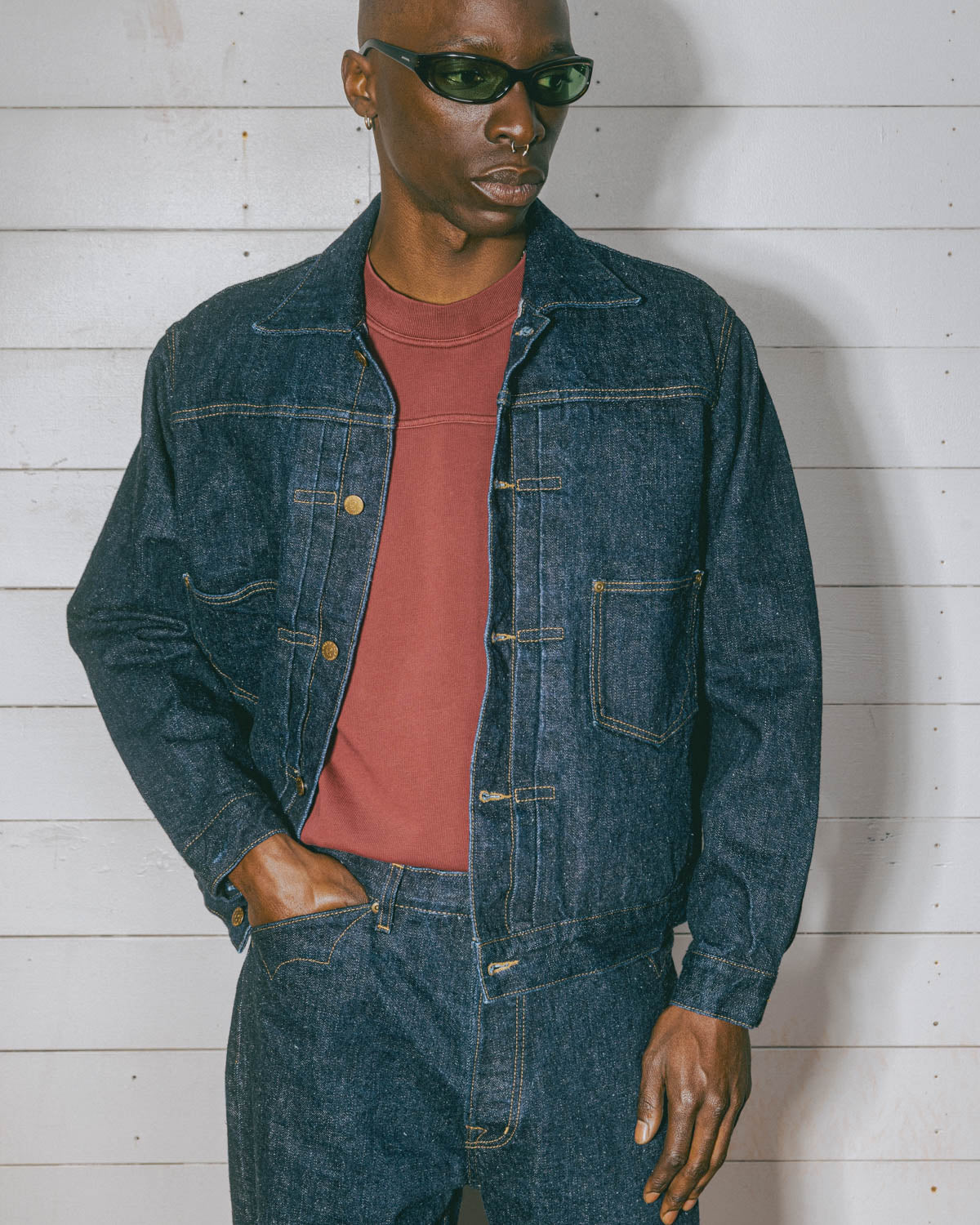 15.5oz Selvedge Denim Trucker Jacket -Rinsed Indigo 2