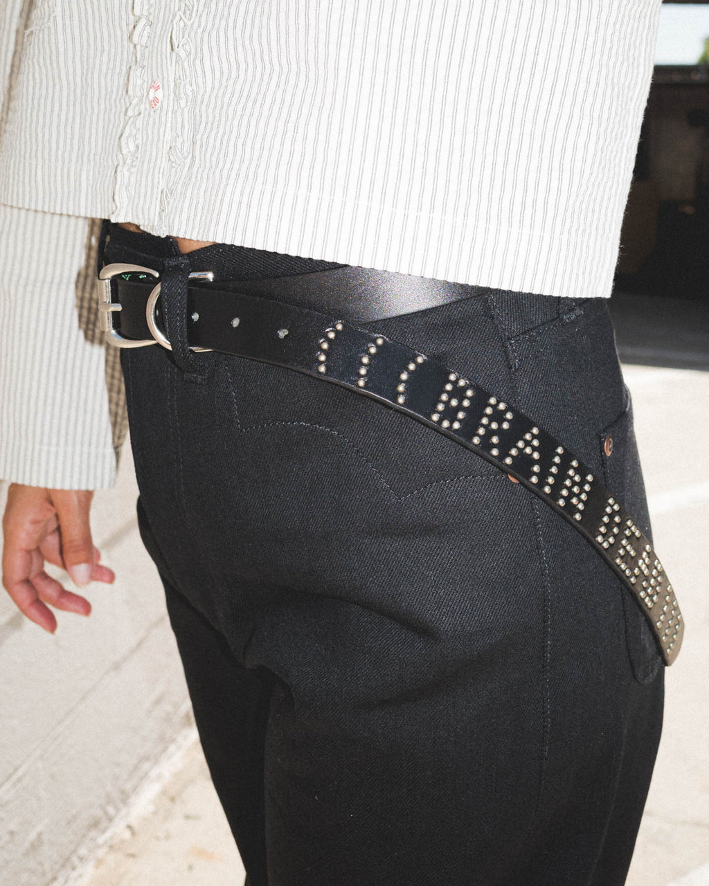 Brain Dead x Hollywood Trading Co Studded Skinny Belt - Black 2