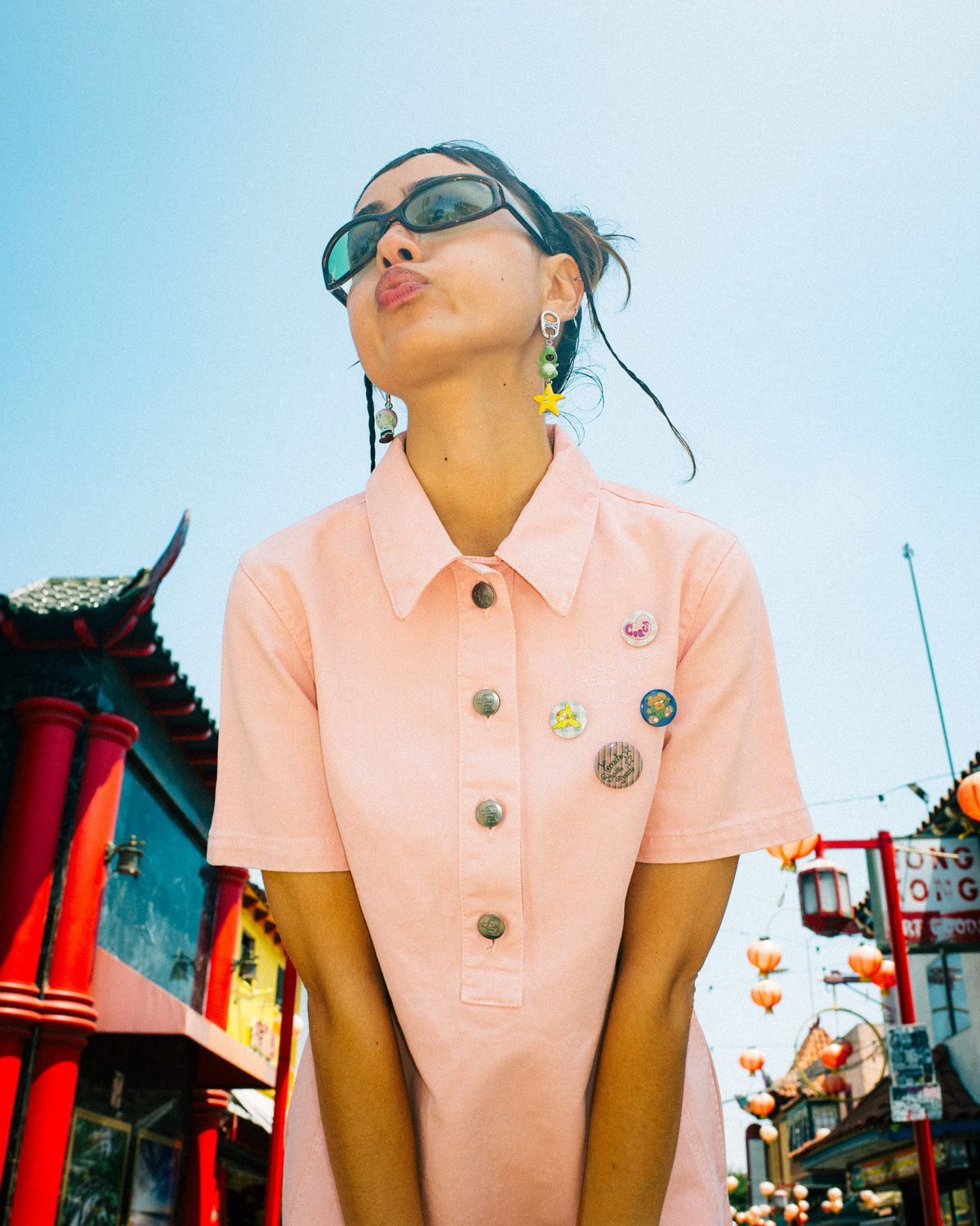 Brain Dead x Coach Short Sleeve Denim Mini Dress - Pink