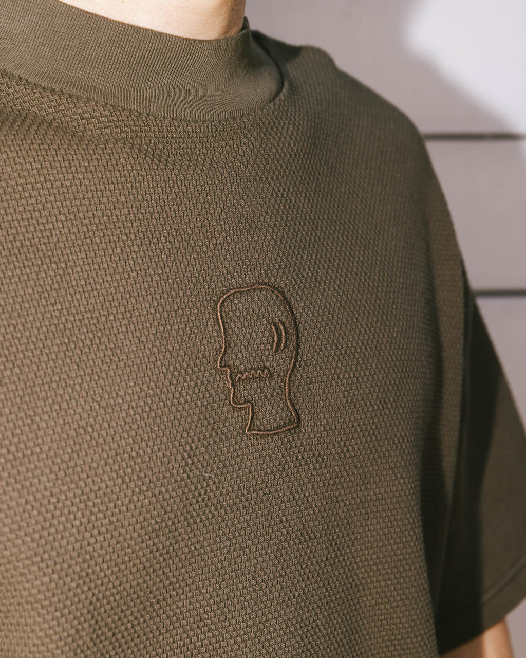 Boxy Thermal Mock Neck T-Shirt - Brown 4