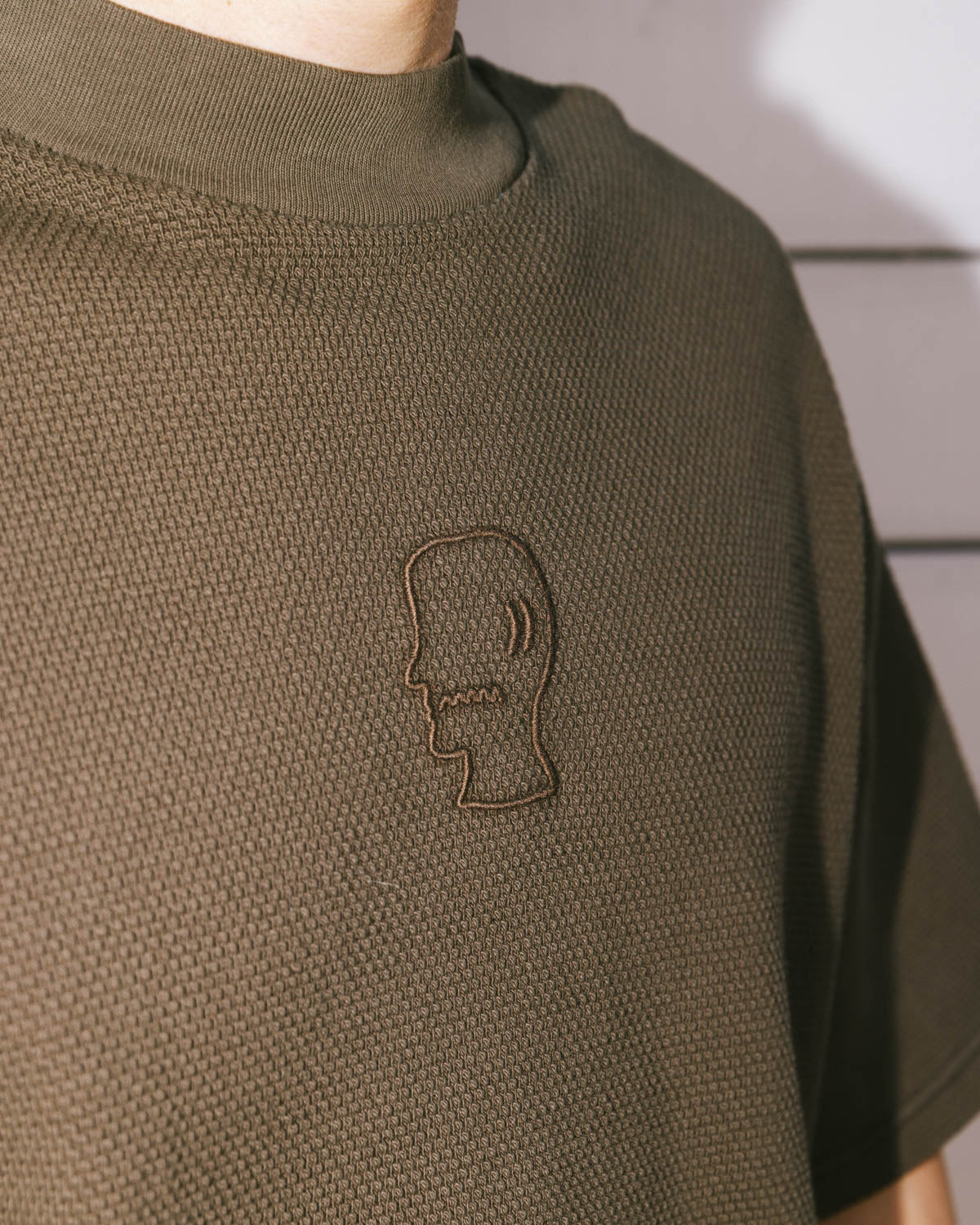 Boxy Thermal Mock Neck T-Shirt - Brown 4