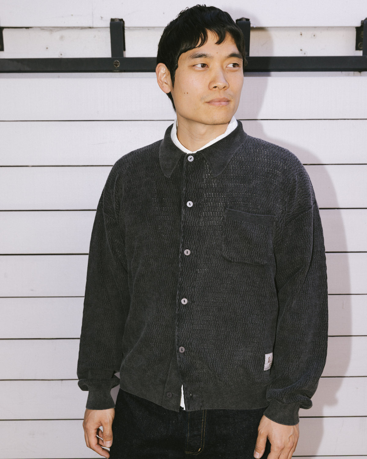 Pigment Dye Long Sleeve Polo Sweater - Ink 2