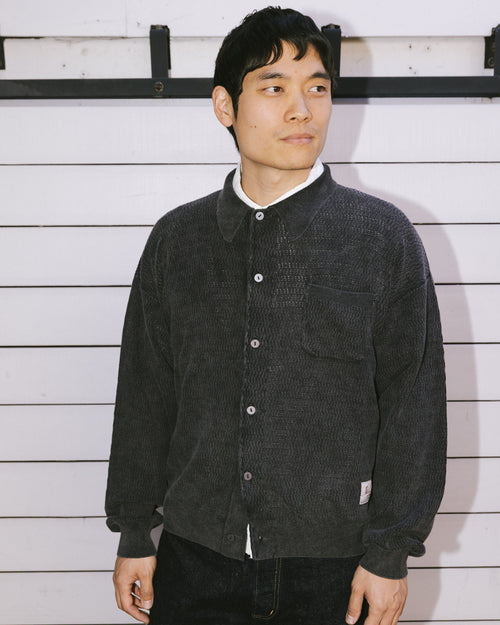 Pigment Dye Long Sleeve Polo Sweater - Ink 2