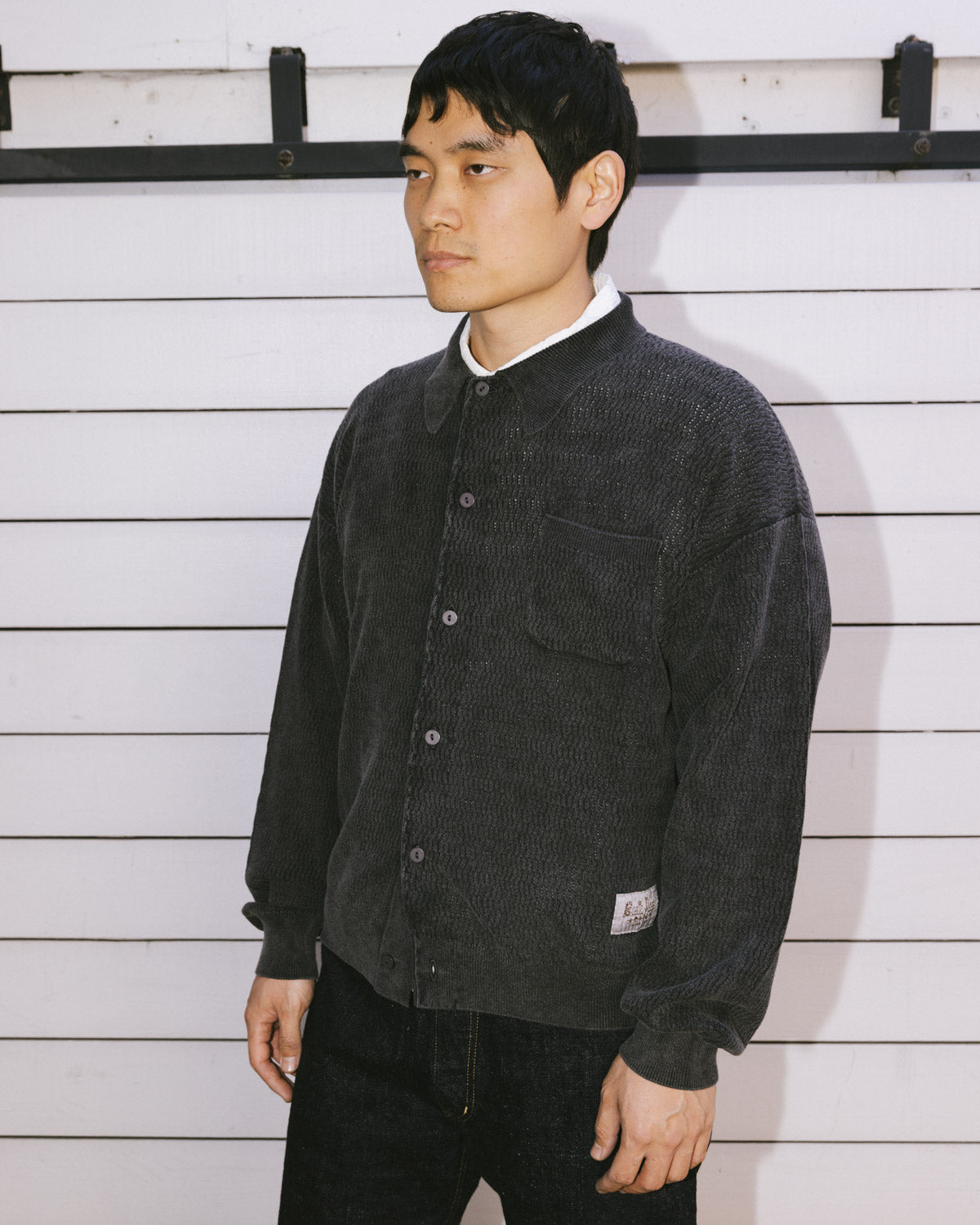 Pigment Dye Long Sleeve Polo Sweater - Ink 6