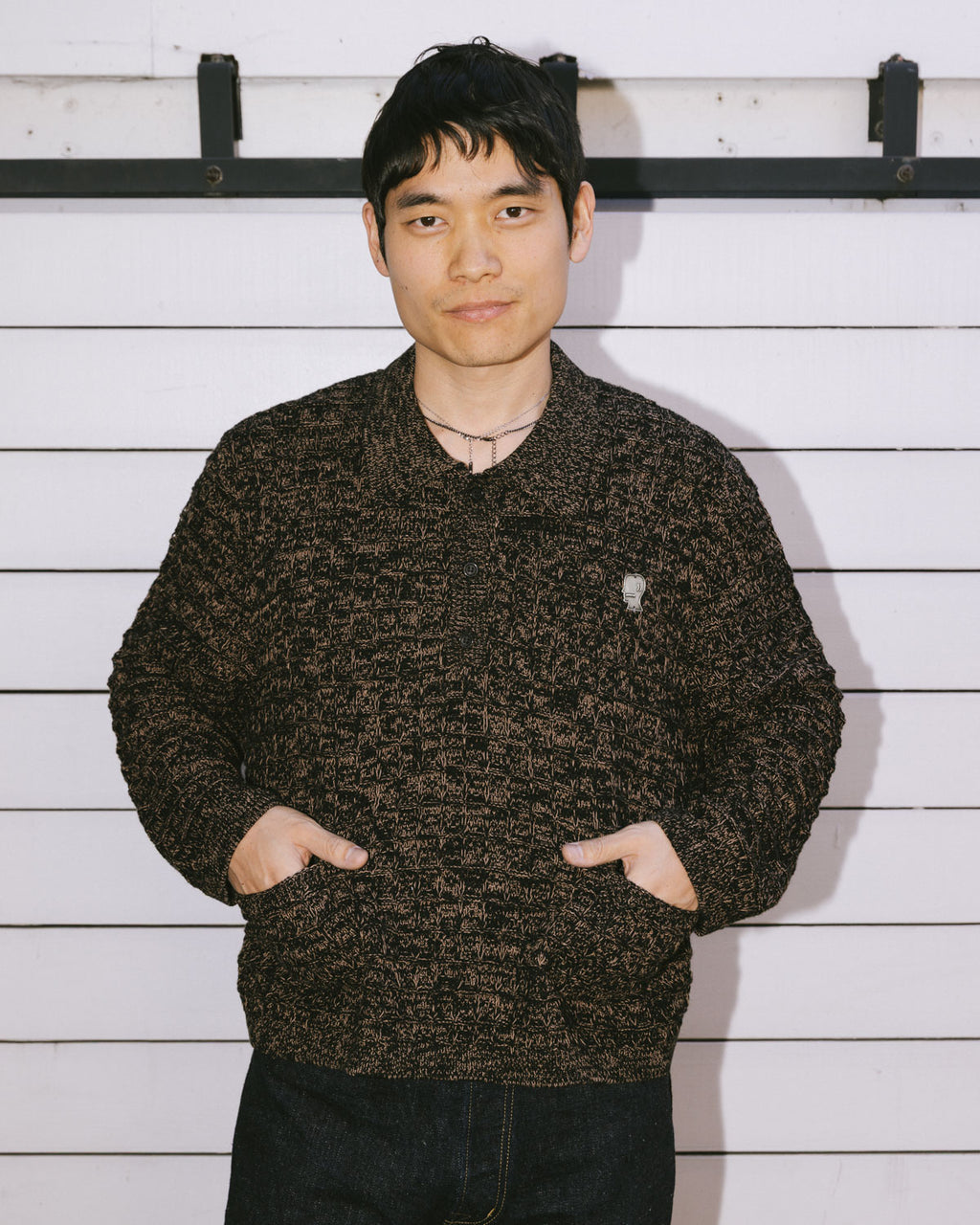 Waffle Pullover Sweater - Charcoal 2