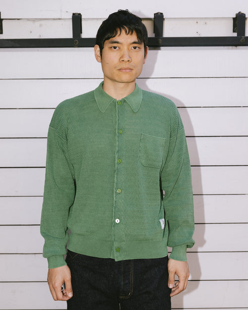 Pigment Dye Long Sleeve Polo Sweater - Green 2