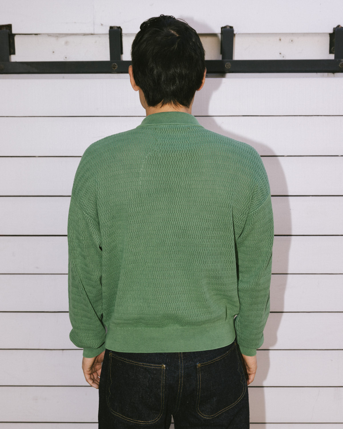 Pigment Dye Long Sleeve Polo Sweater - Green 7