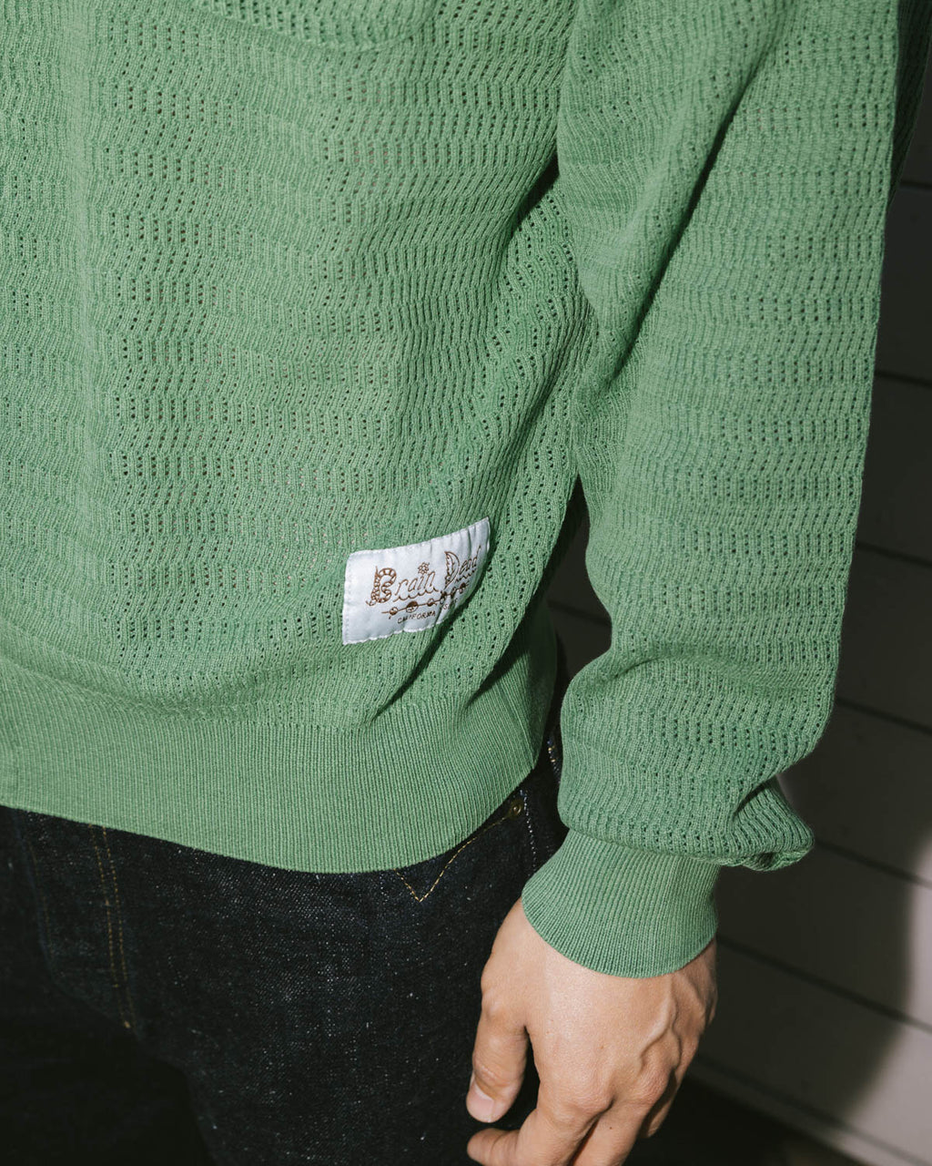 Pigment Dye Long Sleeve Polo Sweater - Green 4