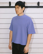 Boxy Thermal Mock Neck T-Shirt - Blue 6