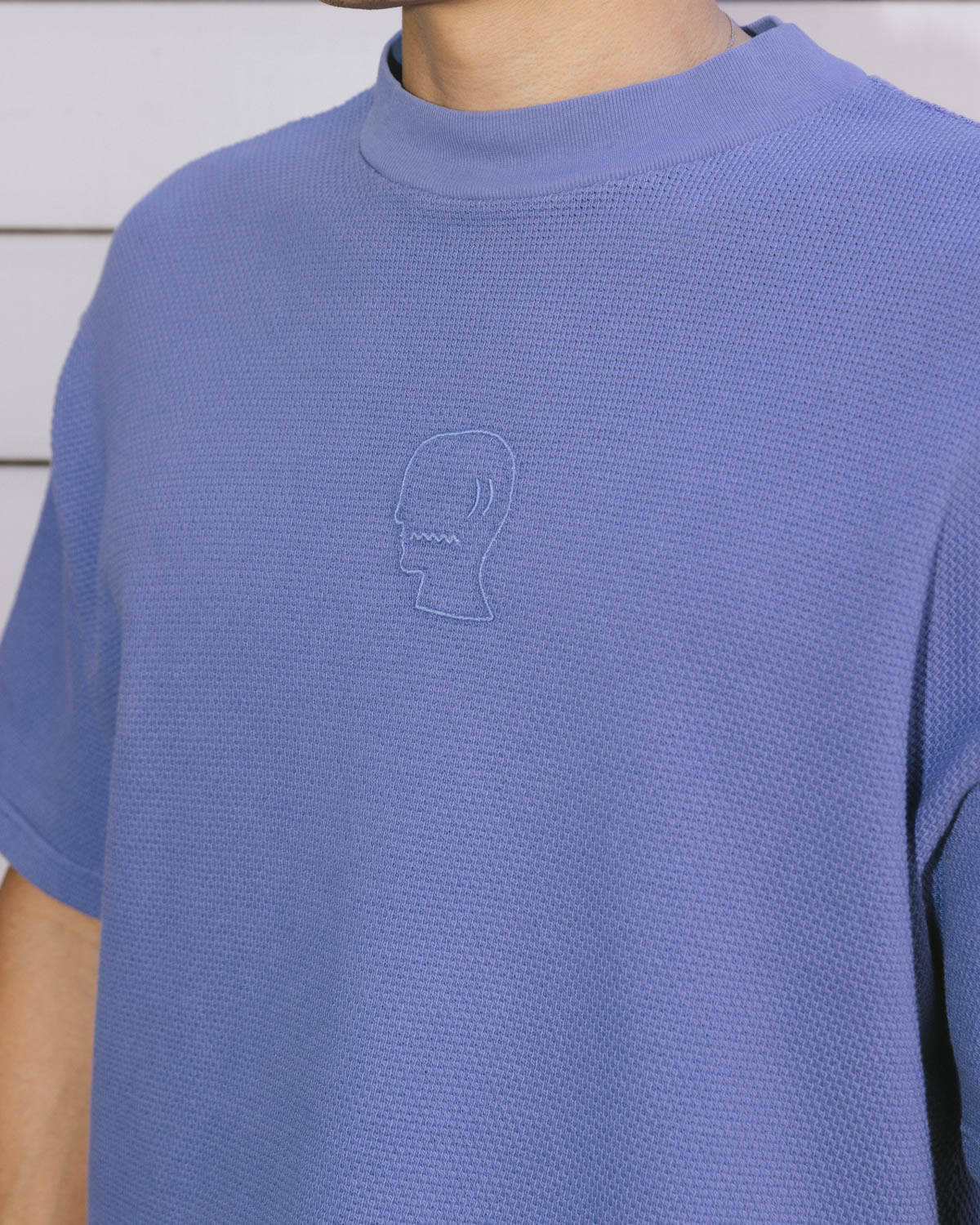 Boxy Thermal Mock Neck T-Shirt - Blue 4