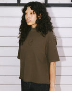 Boxy Thermal Mock Neck T-Shirt - Brown 9