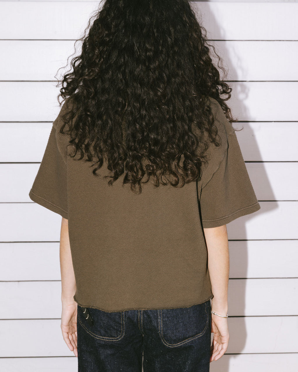 Boxy Thermal Mock Neck T-Shirt - Brown 10