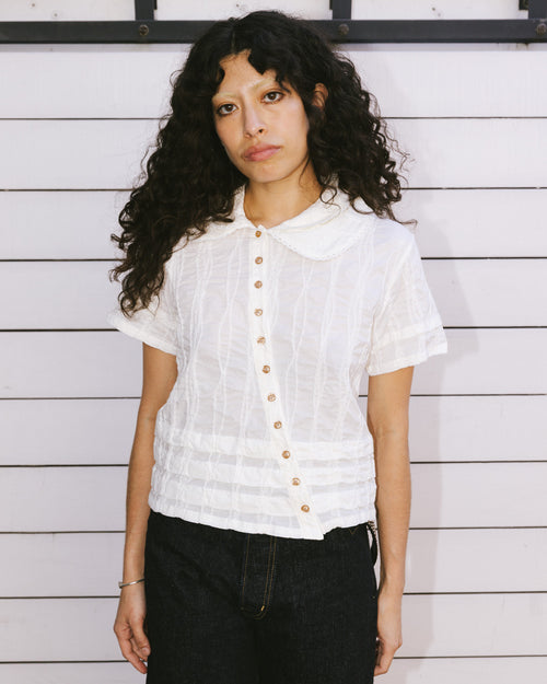 Twisted Seersucker Button Up Shirt - Cream 2