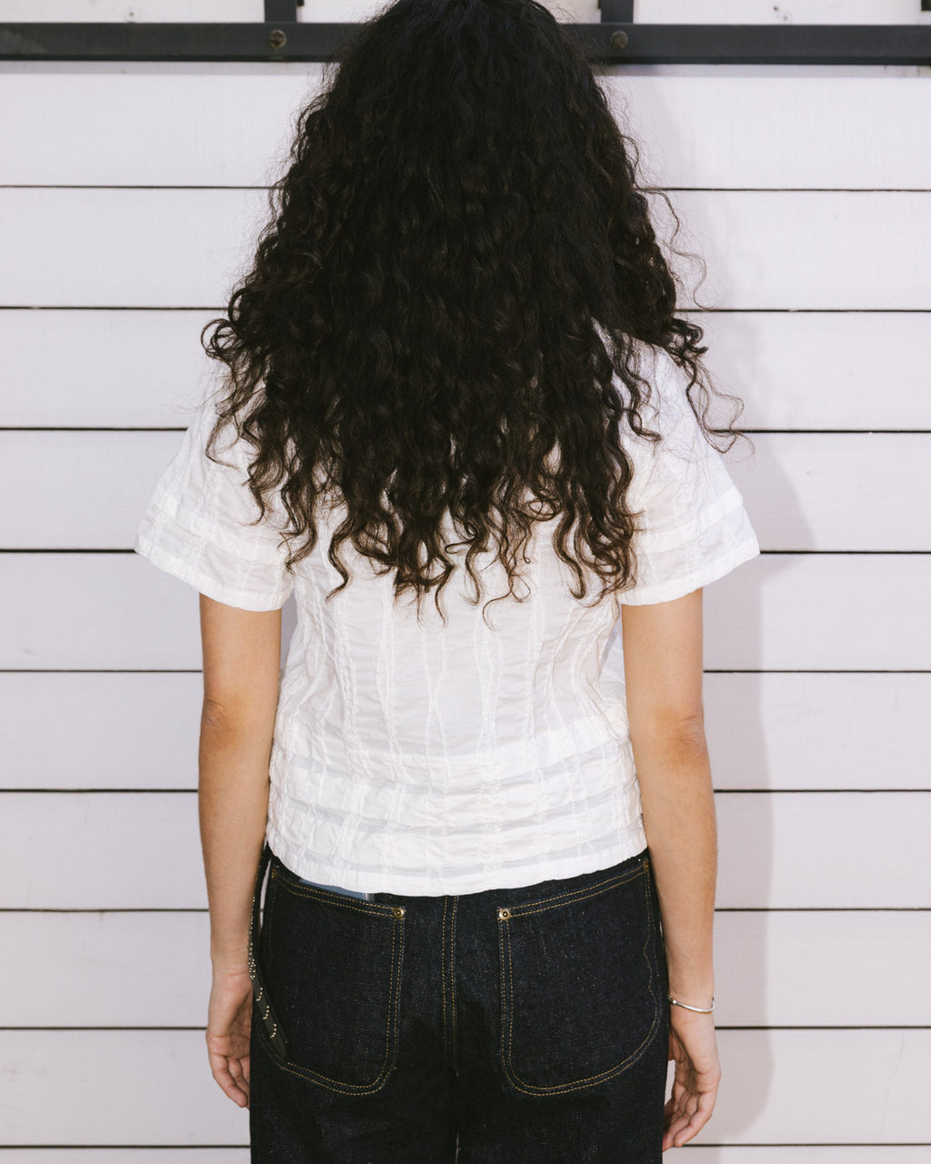 Twisted Seersucker Button Up Shirt - Cream 7