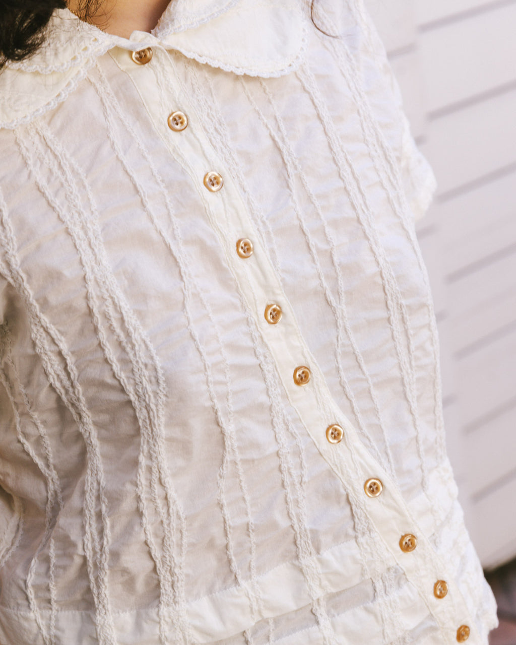 Twisted Seersucker Button Up Shirt - Cream 4