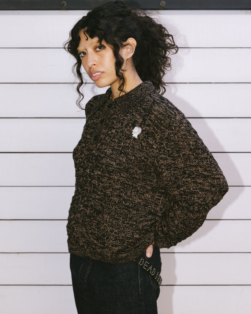 Waffle Pullover Sweater - Charcoal 11