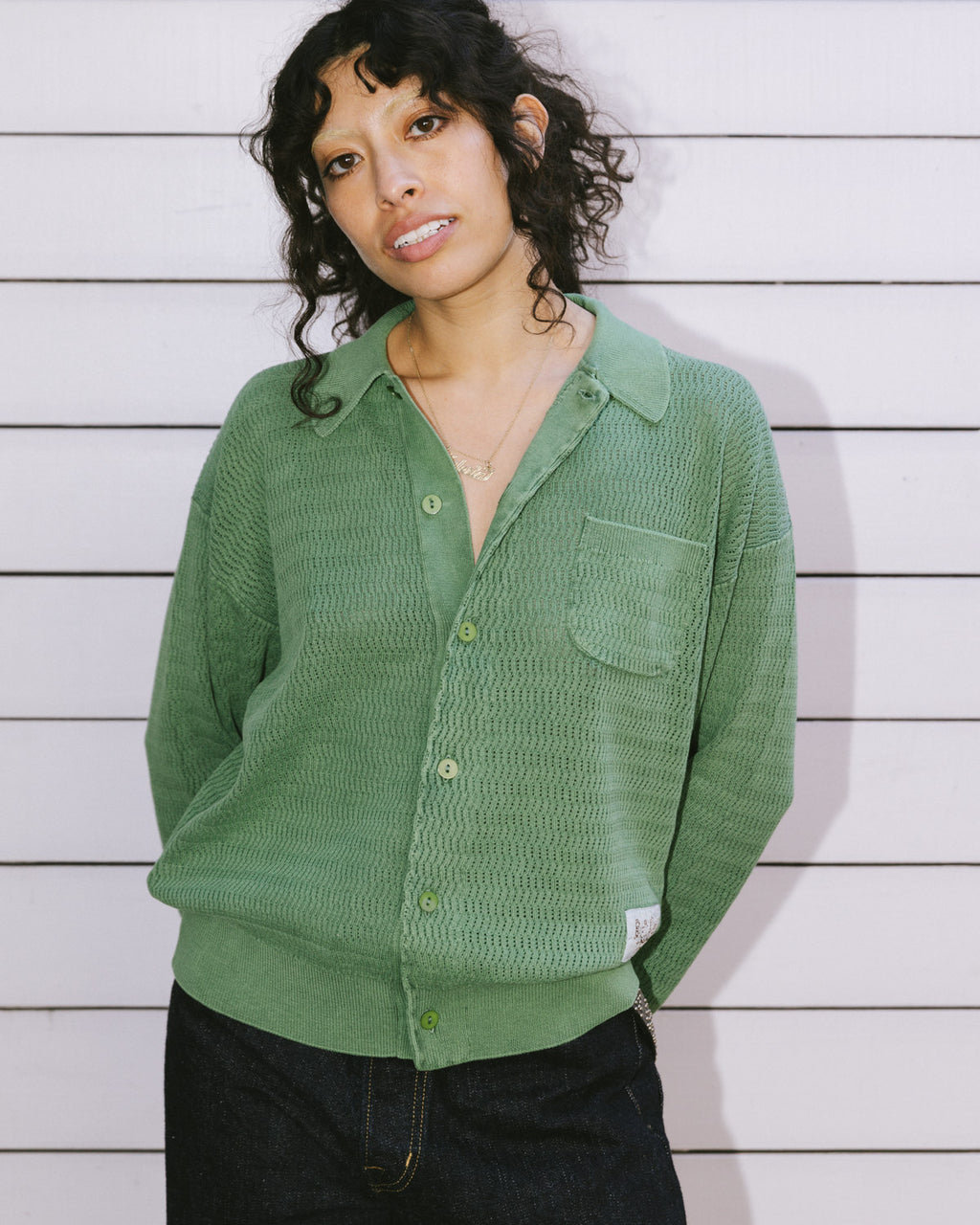 Pigment Dye Long Sleeve Polo Sweater - Green 9