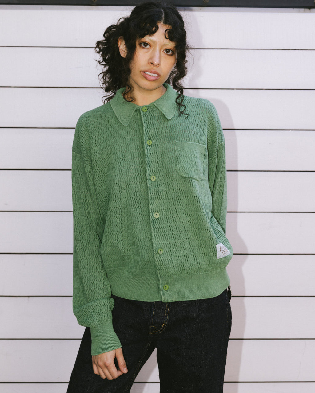 Pigment Dye Long Sleeve Polo Sweater - Green 8
