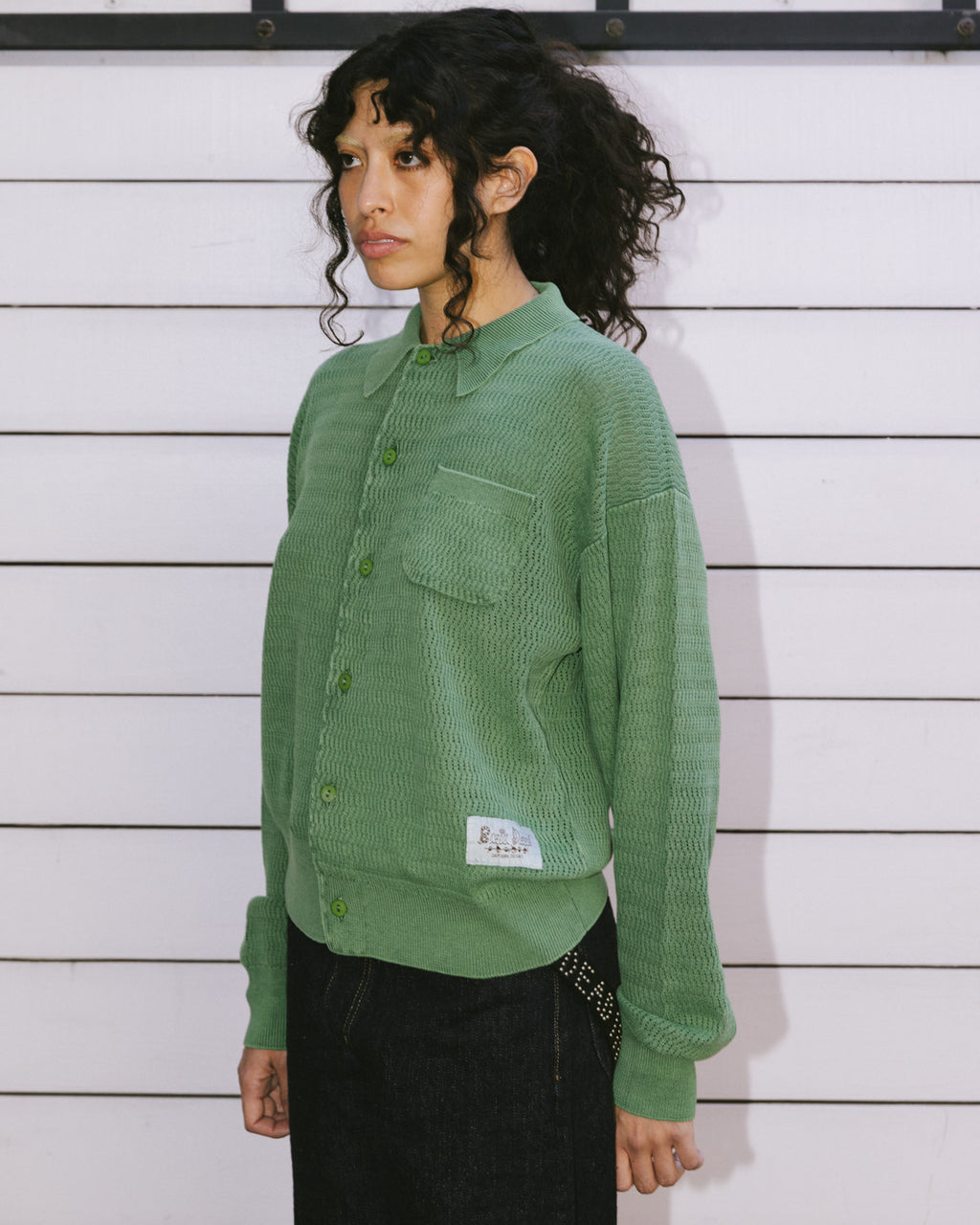 Pigment Dye Long Sleeve Polo Sweater - Green 10