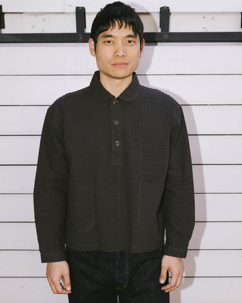 Gingham Round Collar Shirt - Black 2