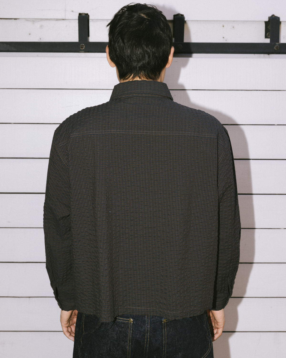 Gingham Round Collar Shirt - Black 7