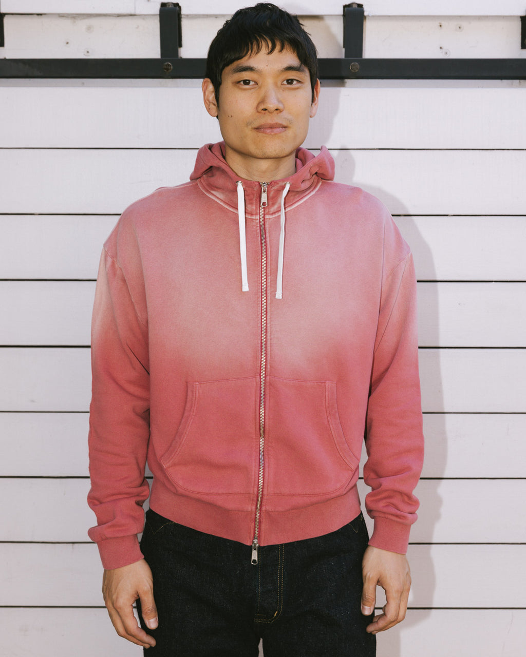 Padded Elbow Zip-Up Hoodie - Brick 2