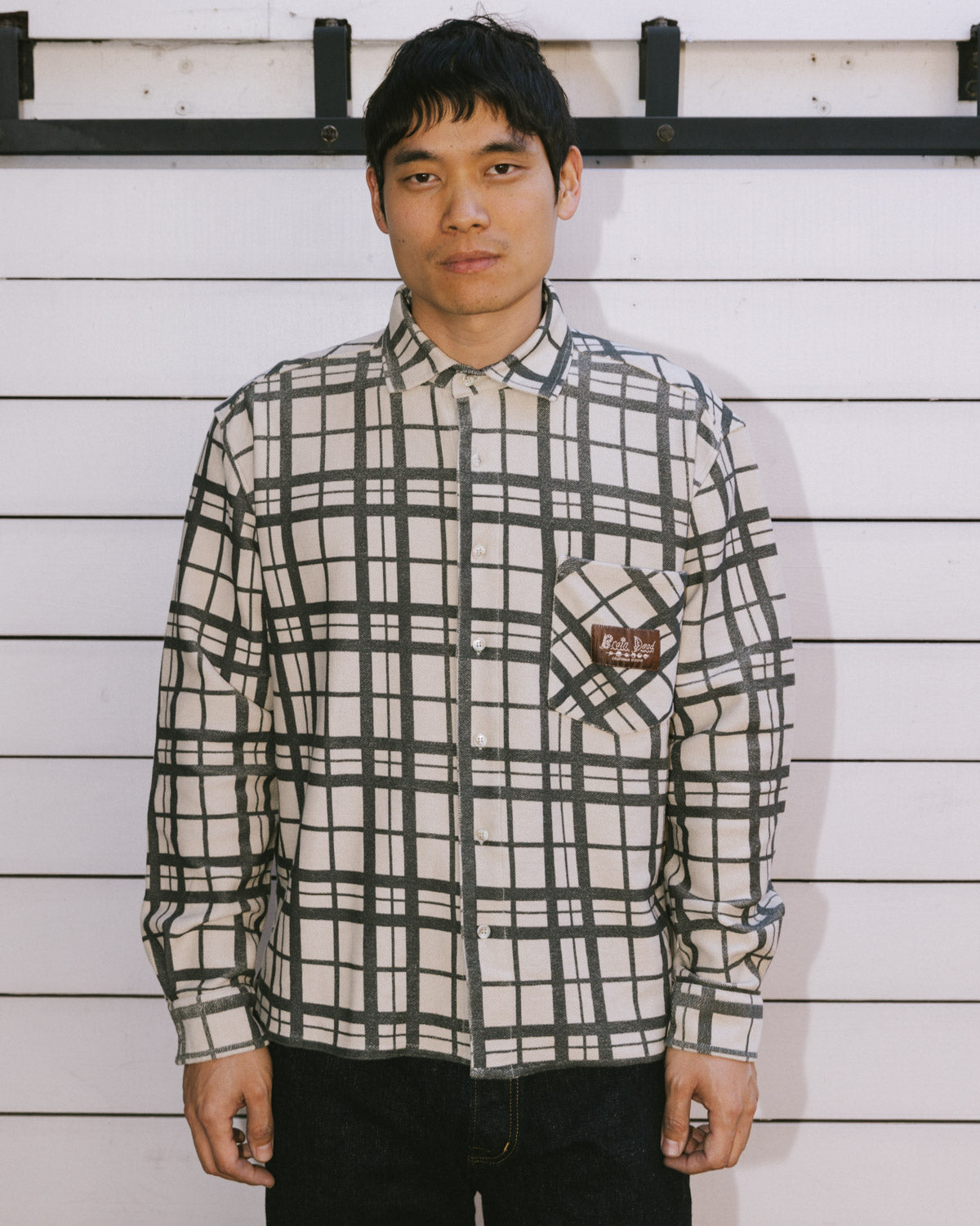 Plaid French Terry Button Up - Sand 2
