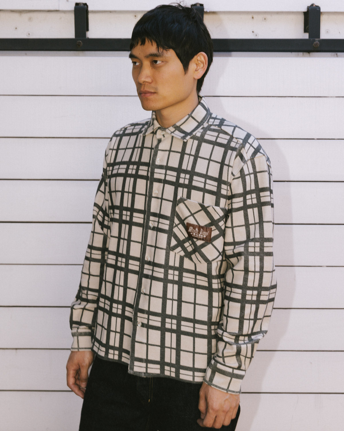 Plaid French Terry Button Up - Sand 6