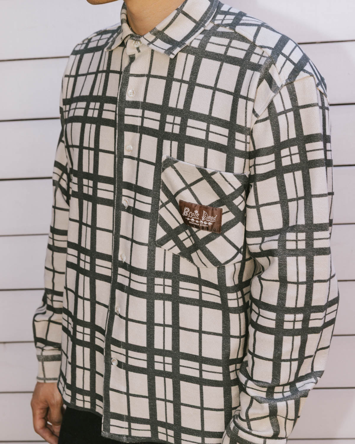 Plaid French Terry Button Up - Sand 4