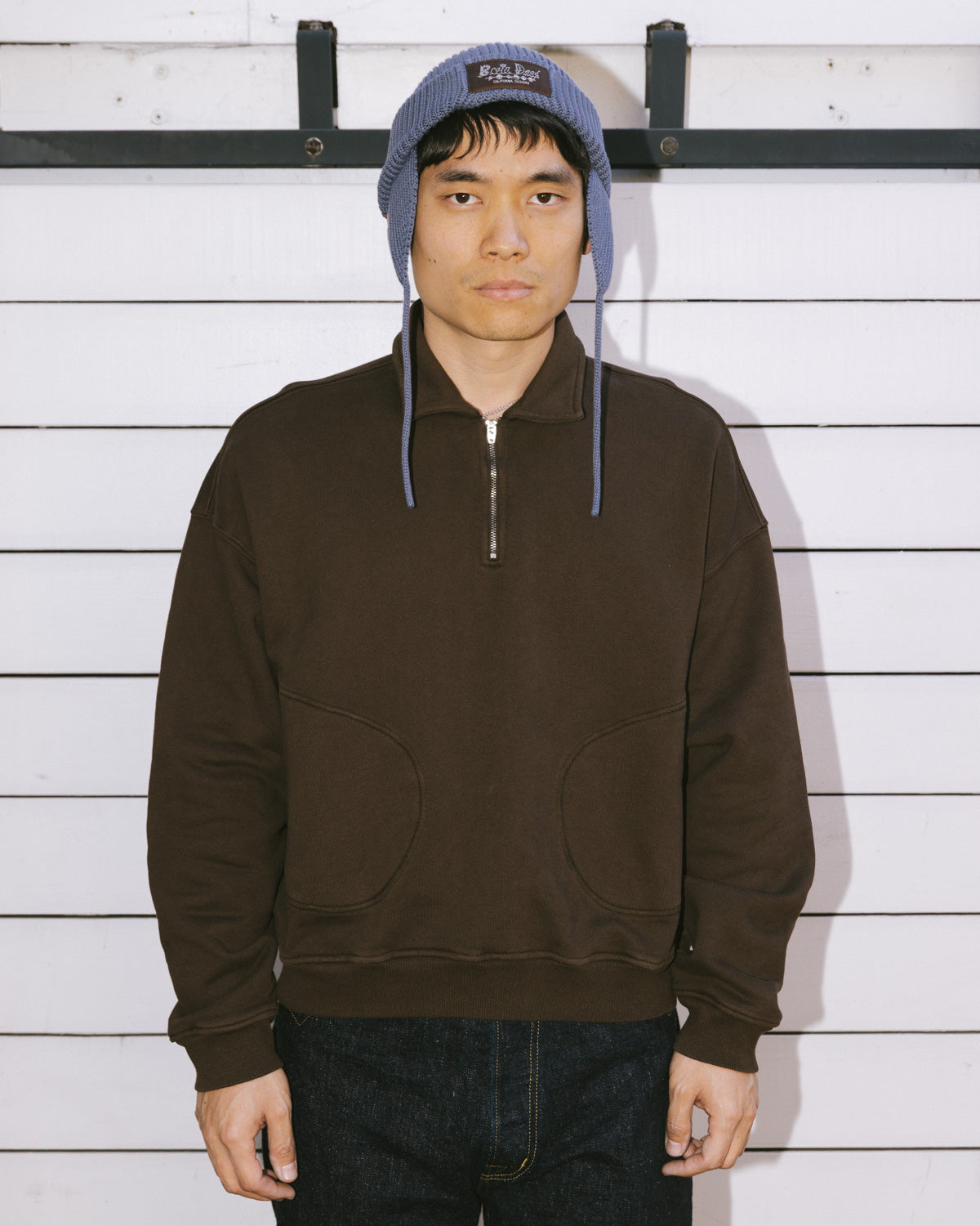 Half Zip Collared Sweatshirt - Brown 2