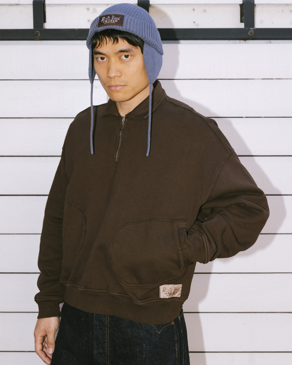 Half Zip Collared Sweatshirt - Brown 4