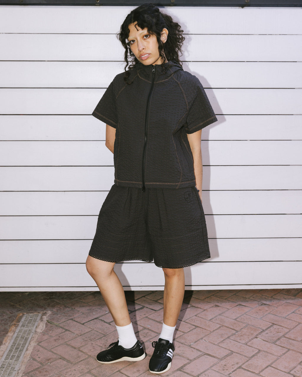 Gingham Hooded Top - Black 4