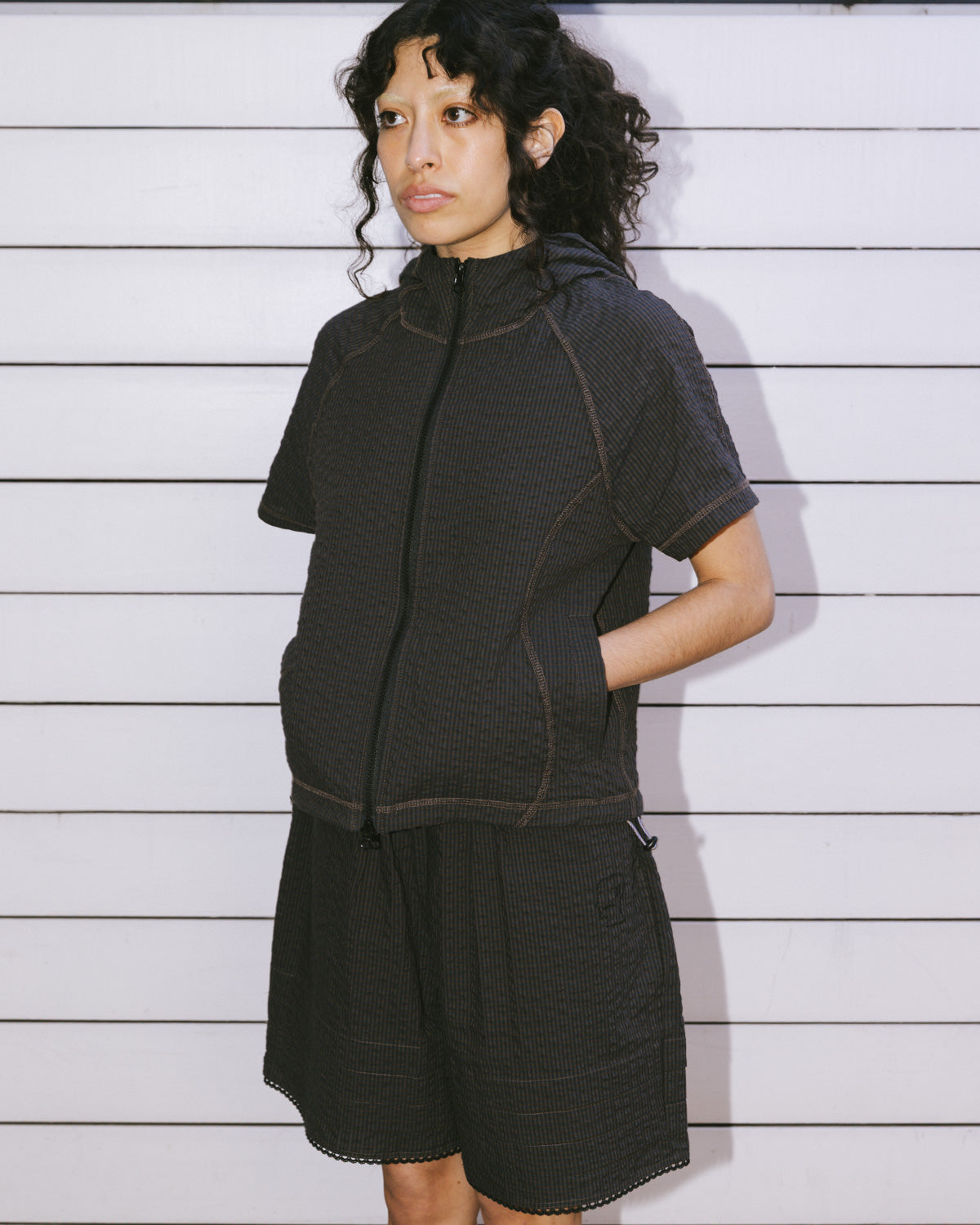 Gingham Hooded Top - Black 2